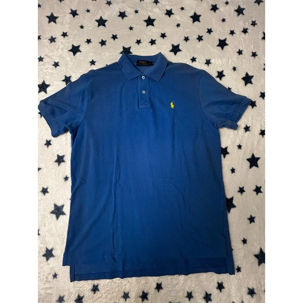 Polo Ralph Lauren Polo Shirt Mens Large Blue Yellow Pony Short Sleeve Cotton